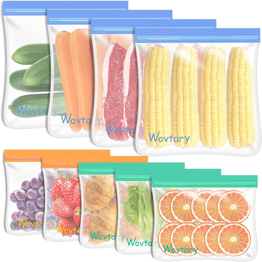 9 Pack Reusable Sandwich Bags,Dishwasher Safe Reusable Storage Bags,Reusable Snack Bags Leakproof Silicone - Free Plastic BPA Free Bags for Food Travel (9 Pack- 5 Sandwich Bags 4 Gallon Bags)