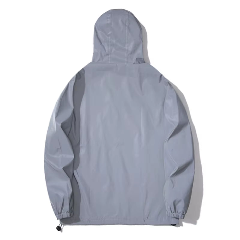 Night Reflective Jackets Double Fabric Windbreaker Hooded Jacket Men Hip Hop Dancer Singer Waterproof Zipper Coats Outwear
